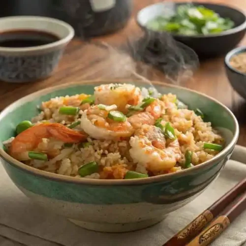 Delicious homemade shrimp fried rice served in a bowl