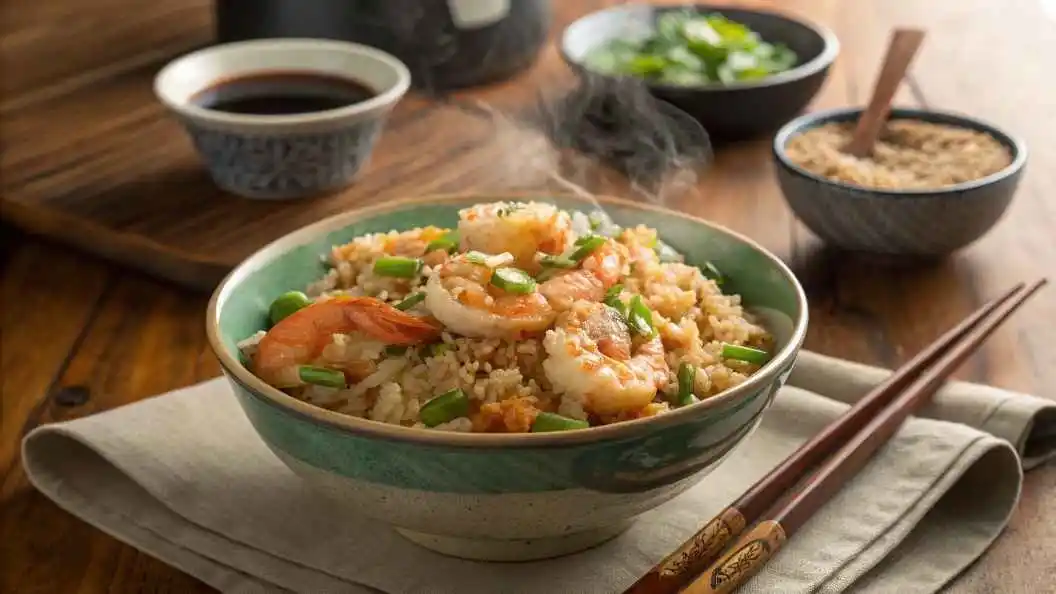 Delicious homemade shrimp fried rice served in a bowl