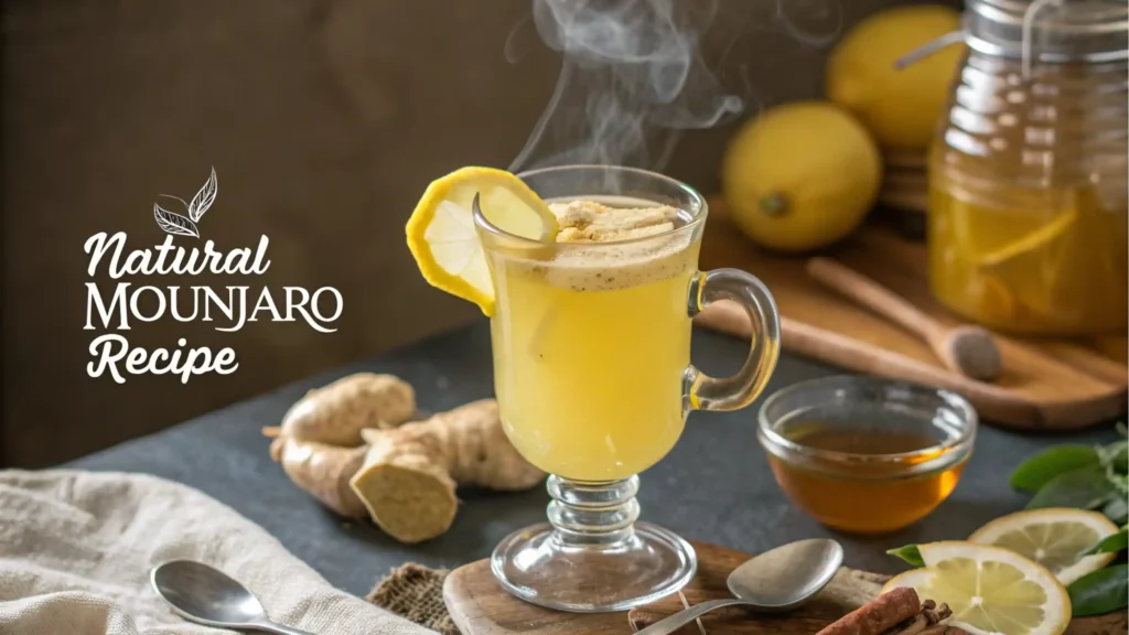 A steaming cup of the Natural Mounjaro weight loss drink with ginger and lemon