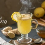 A steaming cup of the Natural Mounjaro weight loss drink with ginger and lemon