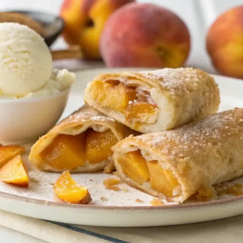 People enjoying peach cobbler egg rolls together.