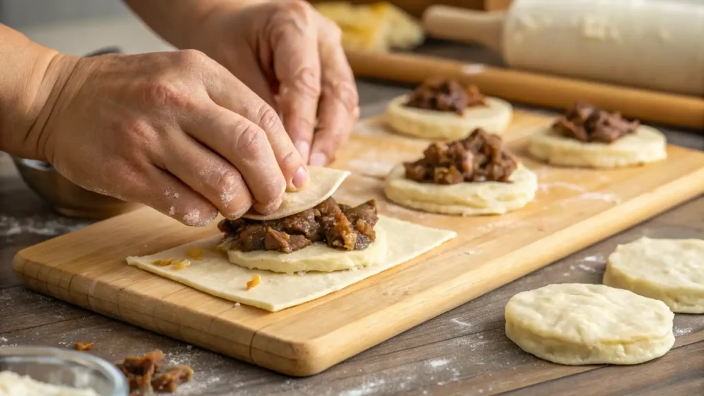 Filling and folding cheeseburger bombs