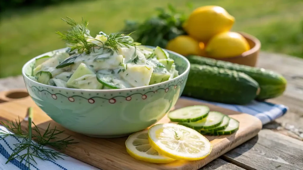 Creamy cucumber salad with dill and lemon