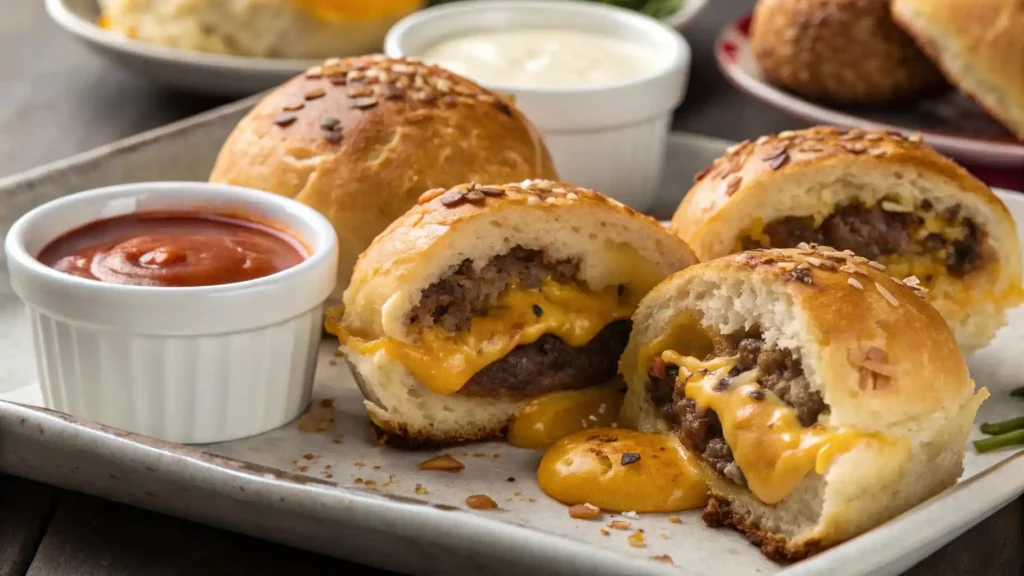 Garlic Cheeseburger Bombs with Dips