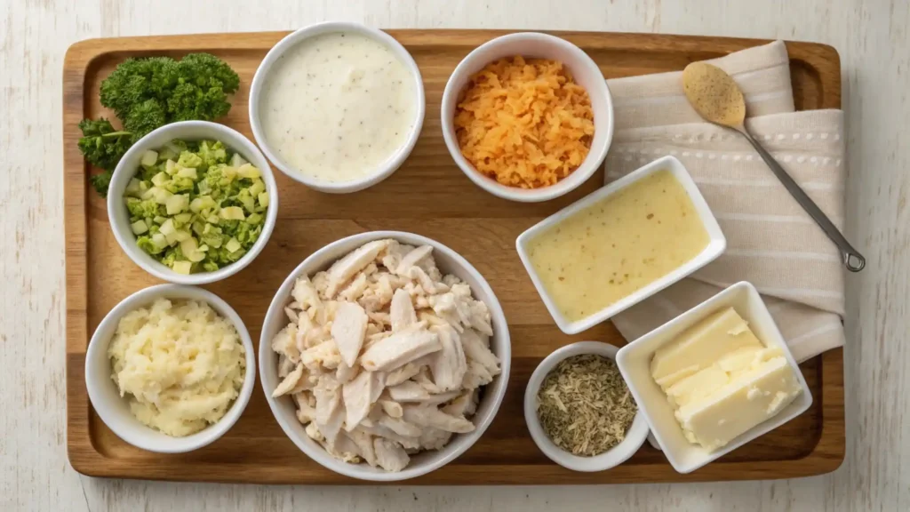Ingredients for chicken and stuffing casserole