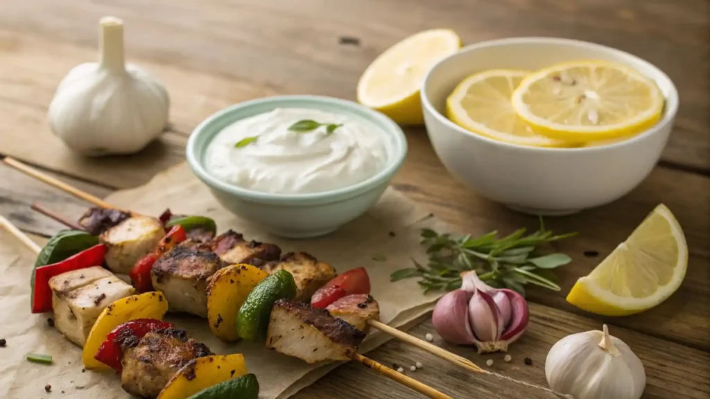 Raw skewers assembled with chicken and vegetables
