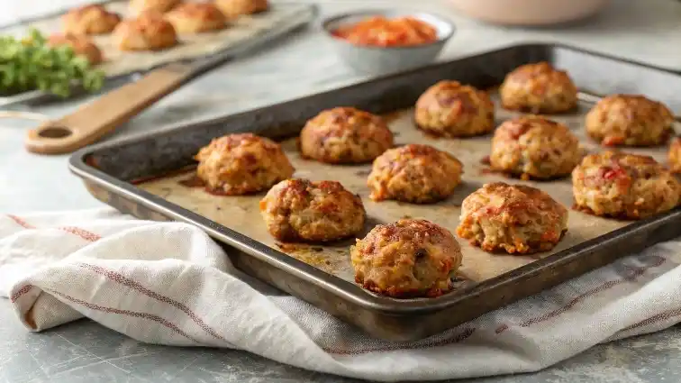 Freshly Baked Sausage Balls on Tray