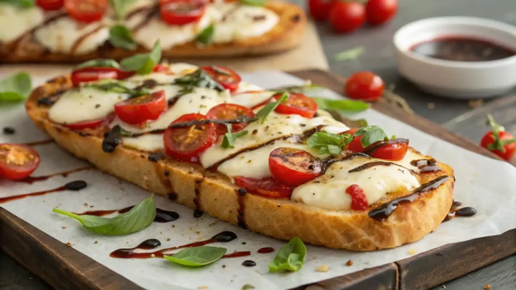 Caprese garlic toast pizza with mozzarella and tomatoes