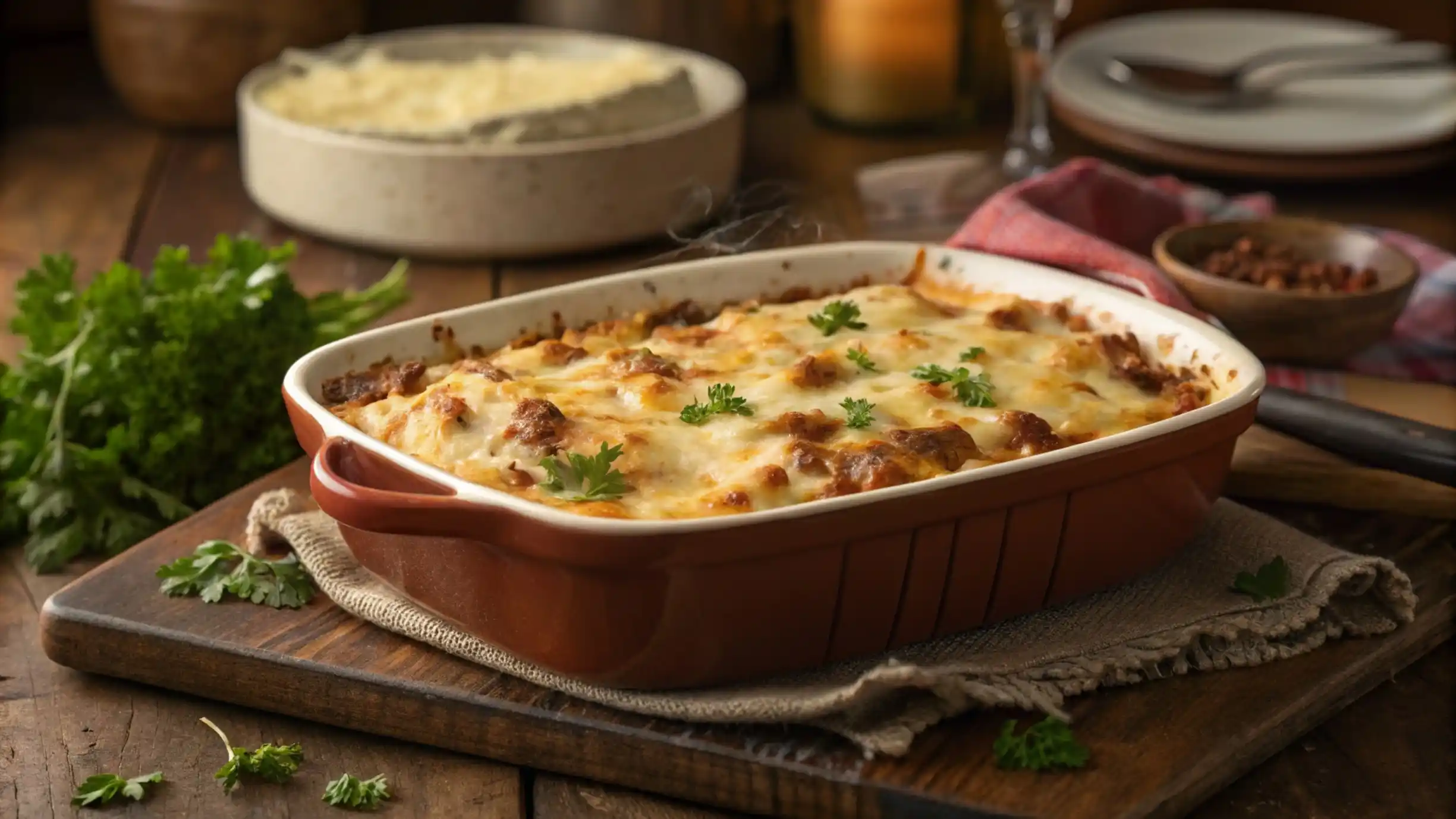 Baked Poor Man’s Husband Casserole fresh from the oven