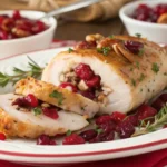 Holiday version of Brie-stuffed chicken with cranberries and pecans