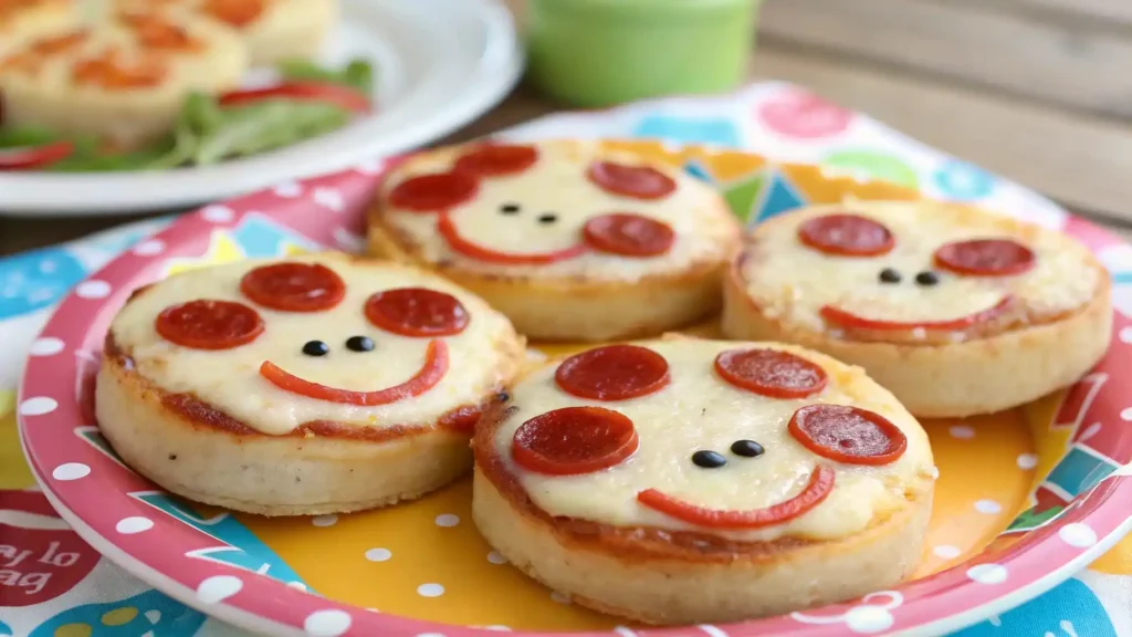 Fun-shaped garlic toast pizzas on a party tray for kids
